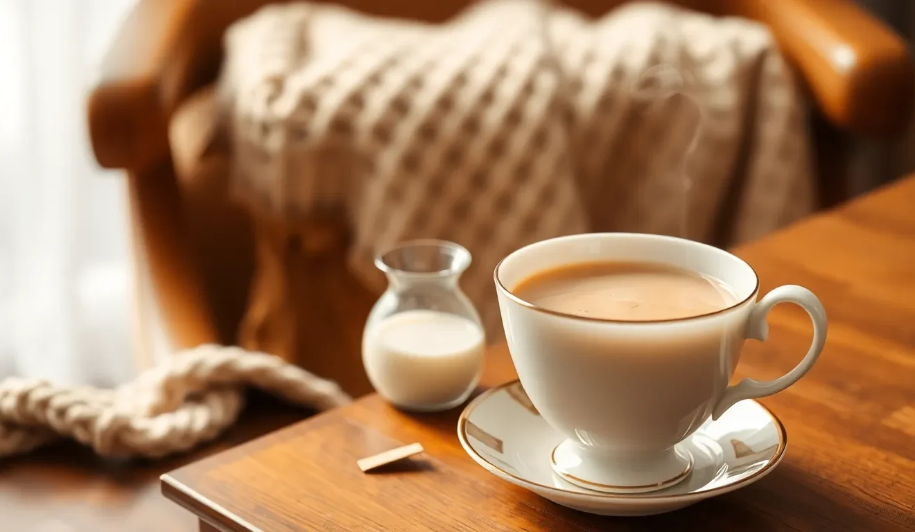 Ocena tego, czy bawarka jest zdrowa: na zdjęciu filiżanka gorącej, rozgrzewającej herbaty z mlekiem, czyli popularnej bawarki.
