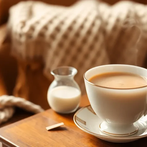 Ocena tego, czy bawarka jest zdrowa: na zdjęciu filiżanka gorącej, rozgrzewającej herbaty z mlekiem, czyli popularnej bawarki.