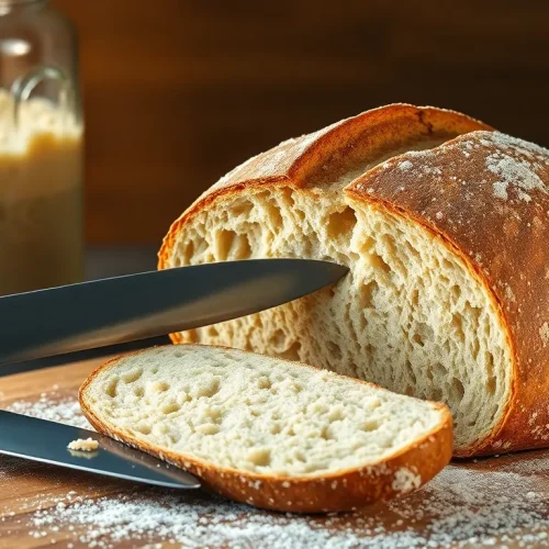 Ocena tego, czy chleb na zakwasie jest zdrowy: na zdjęciu bochenek rzemieślniczego, zdrowego chleba na zakwasie z widocznym miąższem.