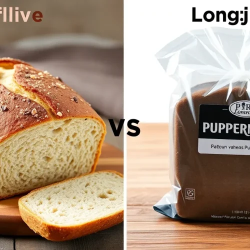 Ocena tego, czy chleb pasteryzowany jest zdrowy: porównanie paczkowanego chleba o długim terminie ważności ze świeżym, rzemieślniczym bochenkiem.