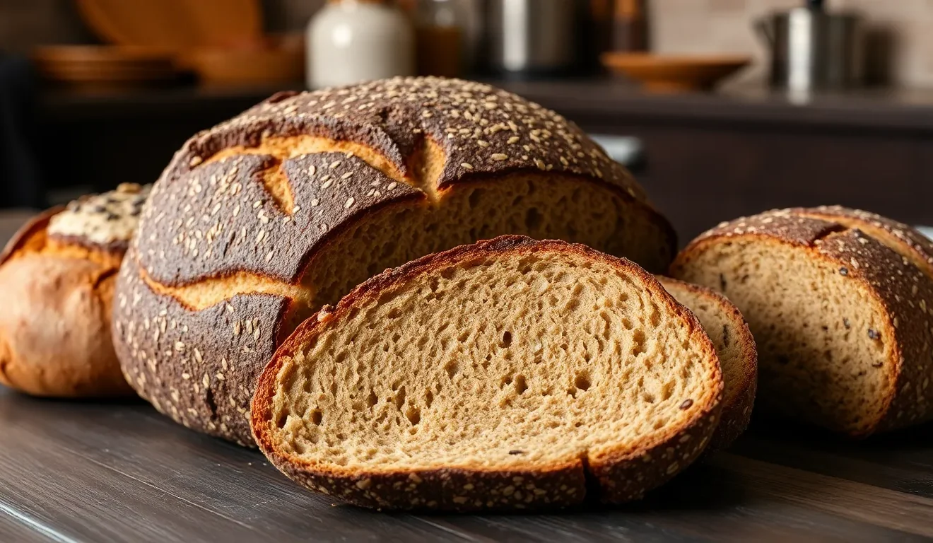 Ocena tego, czy ciemny chleb jest zdrowy: na zdjęciu bochenek zdrowego chleba razowego obok pieczywa pełnoziarnistego.