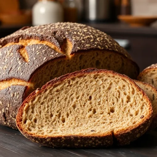 Ocena tego, czy ciemny chleb jest zdrowy: na zdjęciu bochenek zdrowego chleba razowego obok pieczywa pełnoziarnistego.