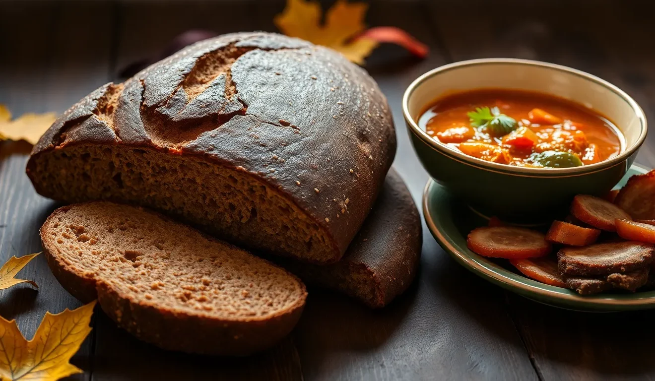Ocena tego, czy pieczywo żytnie jest zdrowe: na zdjęciu bochenek ciemnego, zdrowego chleba żytniego na zakwasie, idealnego do zupy.