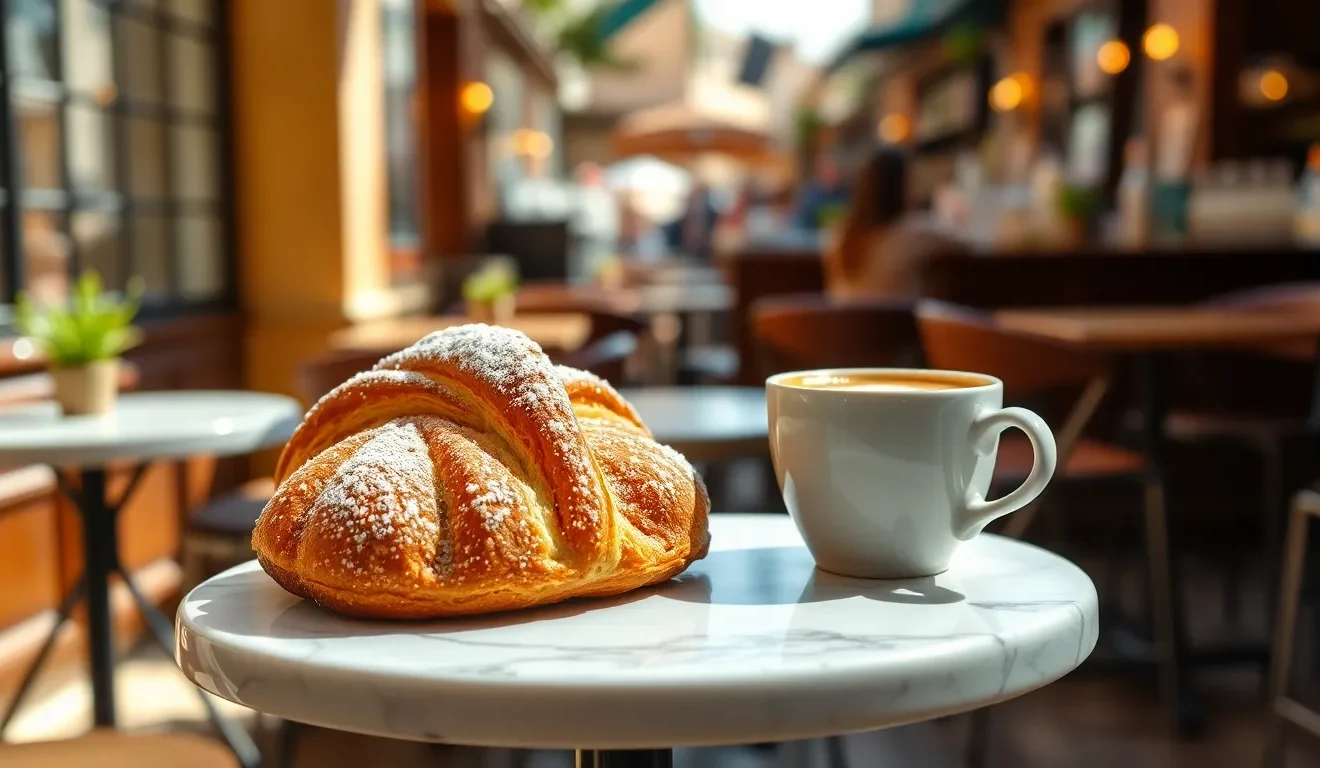Ocena tego, czy croissant jest zdrowy: na zdjęciu włoski odpowiednik, czyli cornetto, podane na śniadanie z filiżanką cappuccino.