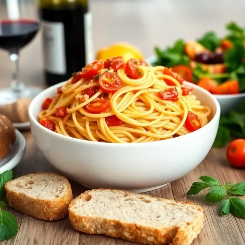 Ocena tego, czy gluten pszenny jest zdrowy: na zdjęciu makaron jako element zdrowej, zbilansowanej diety śródziemnomorskiej.