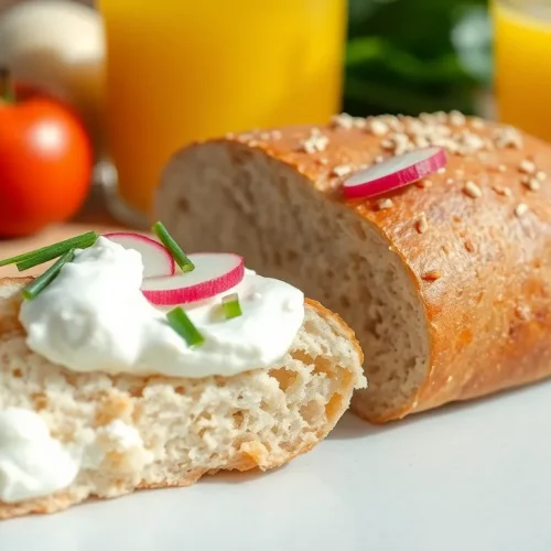 Ocena tego, czy bułka grahamka jest zdrowa: na zdjęciu pożywna kanapka z pełnoziarnistej grahamki z twarożkiem i warzywami.