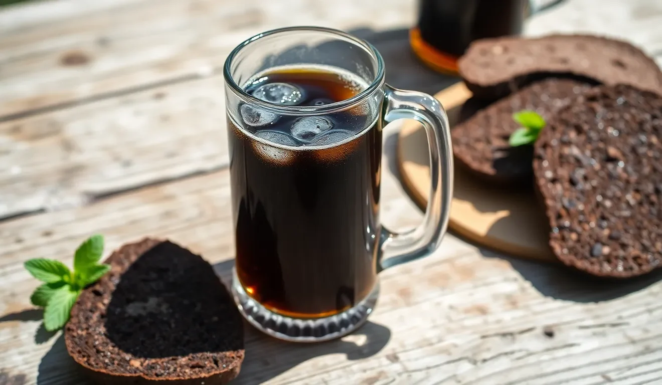 Ocena tego, czy kwas chlebowy jest zdrowy: na zdjęciu szklanka prawdziwego, naturalnie fermentowanego kwasu chlebowego z bąbelkami.