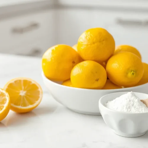 Cytryny obok miseczki z kwasem cytrynowym w proszku, które wyjaśniają, czy kwasek cytrynowy jest zdrowy.