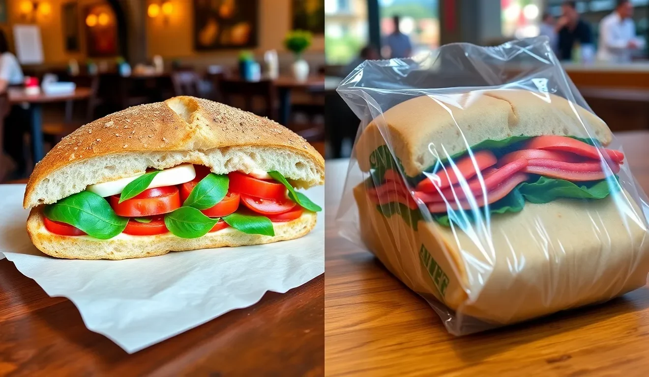 Ocena tego, czy panini jest zdrowe: porównanie autentycznego, zdrowego włoskiego panini ze świeżych składników z gotową kanapką z marketu.