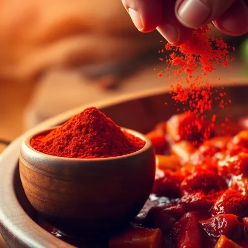 Czerwony proszek pieprzu cayenne w miseczce, co pokazuje, czy pieprz cayenne jest zdrowy i jakie ma właściwości.