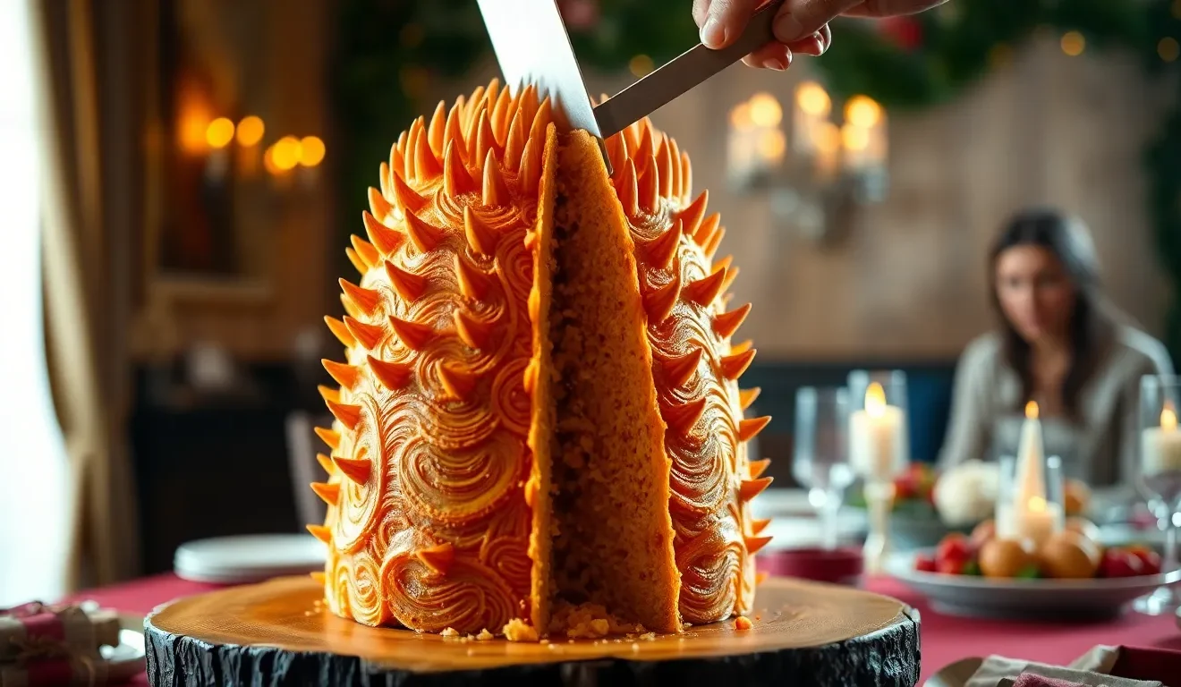 Ocena tego, czy sękacz jest zdrowy: na zdjęciu tradycyjny, okazały sękacz, który jest wysokokalorycznym ciastem na specjalne okazje.