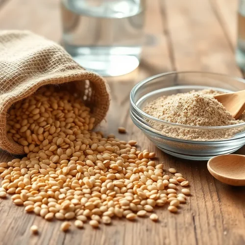 Całe i mielone siemię lniane na drewnianym stole, które pokazuje, czy siemię lniane jest zdrowe i jak je stosować.