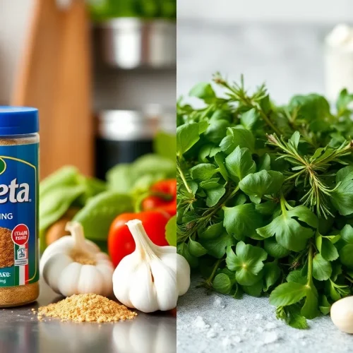 Opakowanie Vegety obok świeżych ziół, które pokazują, czy Vegeta jest zdrowa i jakie ma alternatywy.