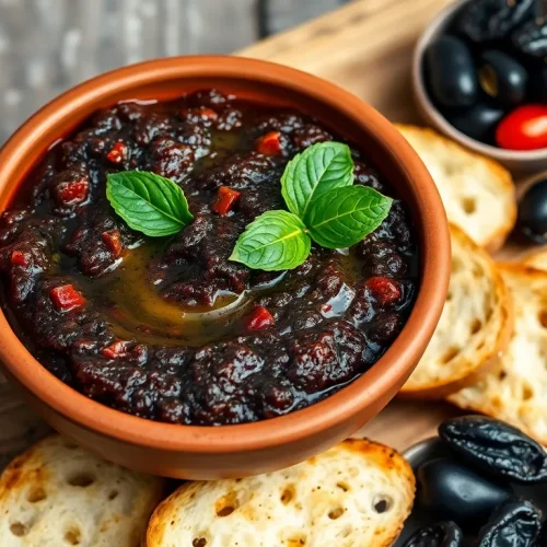 Aromatyczna pasta z czarnych oliwek i suszonych pomidorów. Prosty przepis na pyszne, włoskie smarowidło.