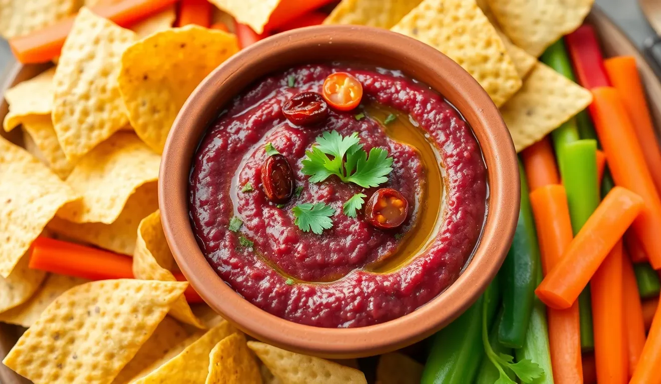 Aromatyczna pasta z czerwonej fasoli z Thermomixa, podana z nachos. Przepis na szybki, wegański dip.