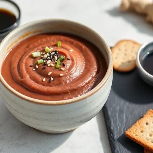 Prosty przepis na pastę kanapkową z fasoli adzuki, podaną w misce z sezamem i świeżym szczypiorkiem.