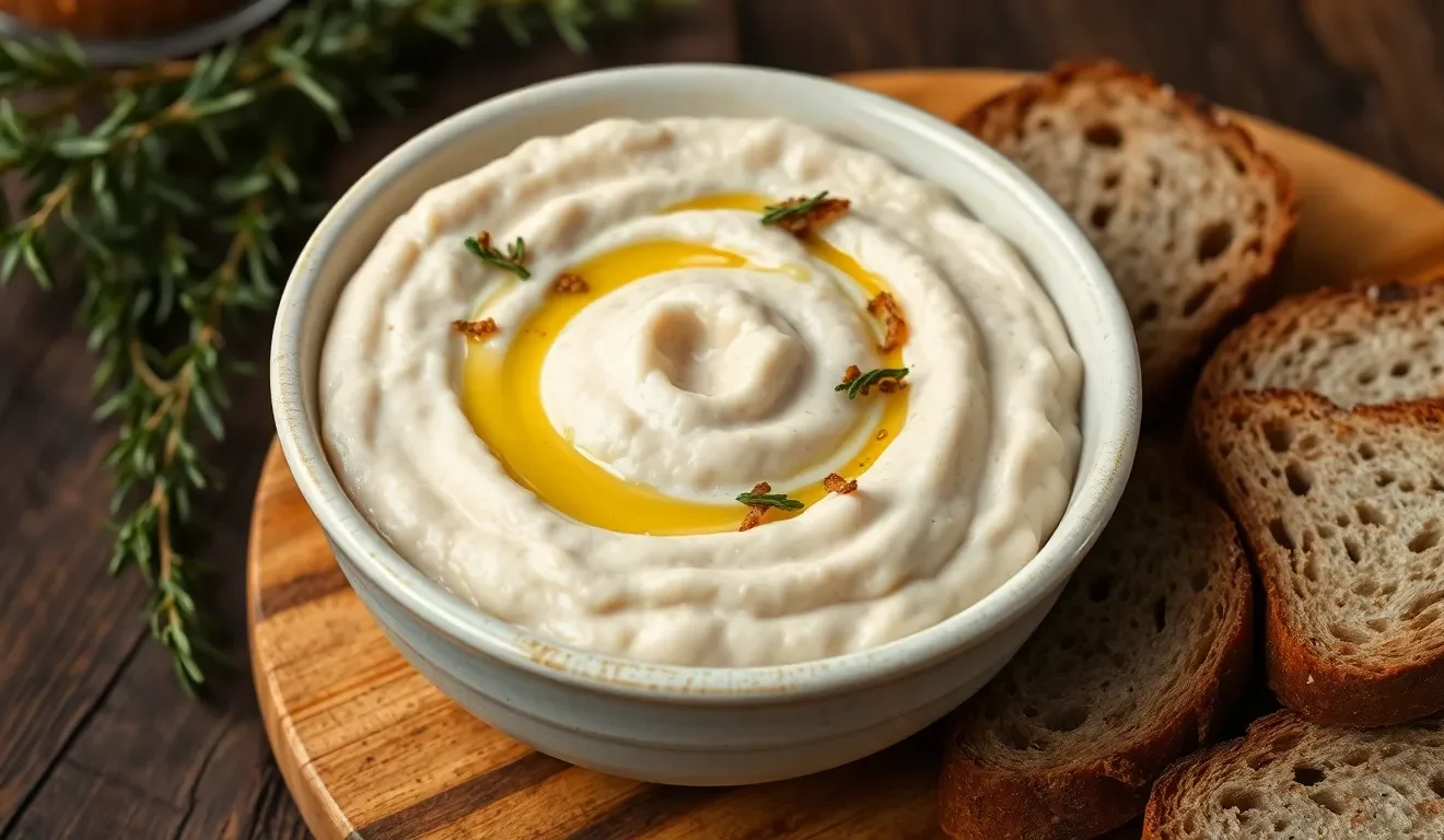 Kremowa pasta z białej fasoli z smażoną cebulką. Prosty przepis na wegańskie smarowidło do chleba.