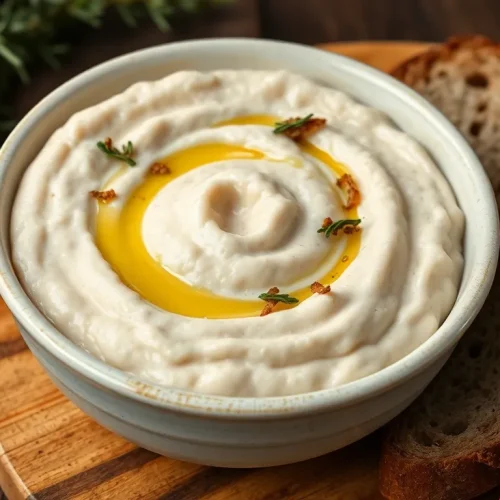 Kremowa pasta z białej fasoli z smażoną cebulką. Prosty przepis na wegańskie smarowidło do chleba.