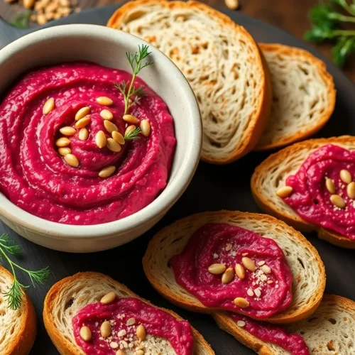 Pyszna i zdrowa pasta z buraka i fasoli w miseczce, idealna jako smarowidło do chleba na kanapki.