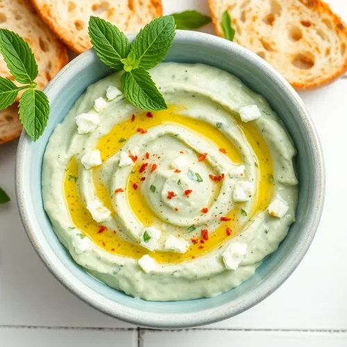 Orzeźwiająca pasta z cukinii i fety w miseczce. Prosty przepis na pyszne smarowidło na grzanki.