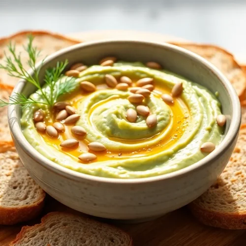 Kremowa pasta z cukinii i słonecznika w miseczce. Prosty przepis na zdrowe wegańskie smarowidło do chleba.