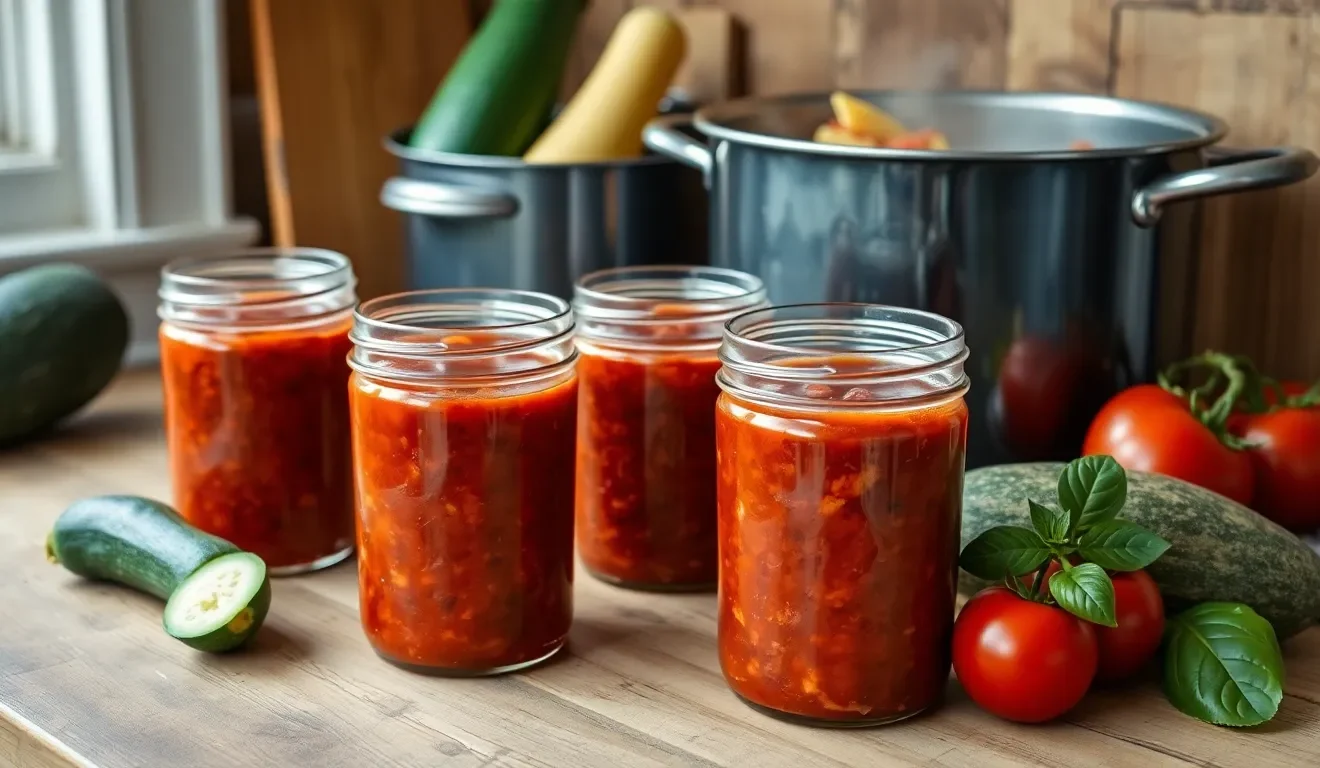 Domowa pasta z cukinii i pomidorów przekładana do słoików. Prosty przepis na przetwory na zimę.