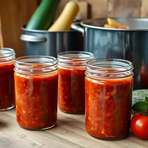 Domowa pasta z cukinii i pomidorów przekładana do słoików. Prosty przepis na przetwory na zimę.