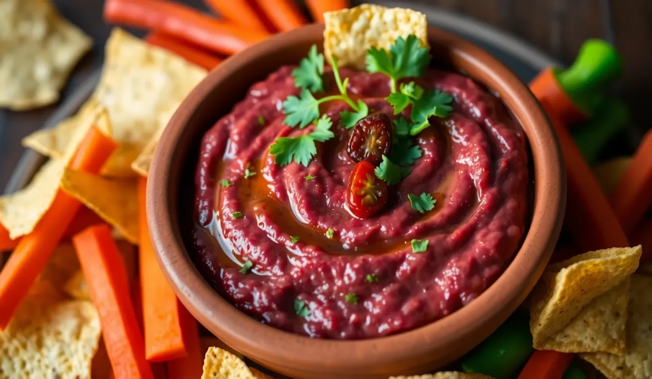 Aromatyczna pasta z czerwonej fasoli, podana z nachos. Prosty przepis na szybki, wegański dip do przekąsek.