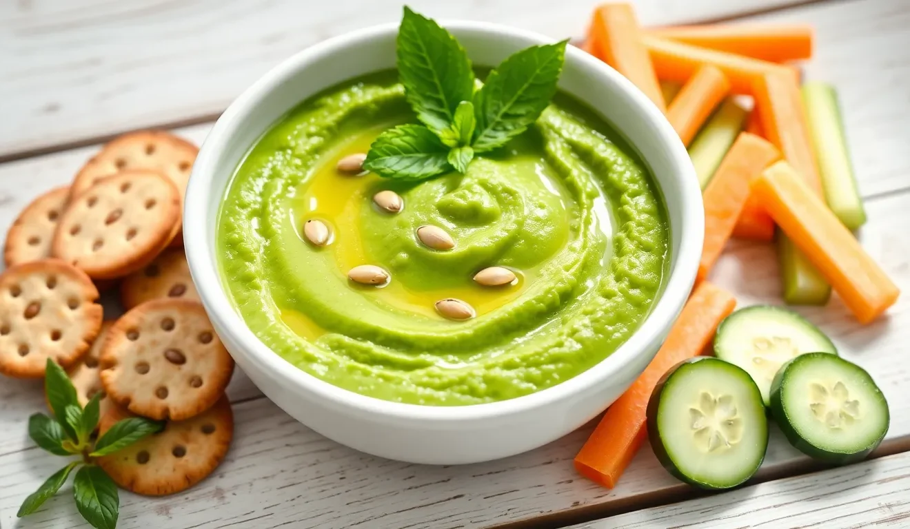 Zielona pasta z fasolki szparagowej w miseczce. Prosty przepis na zdrowe, wegańskie smarowidło do chleba.