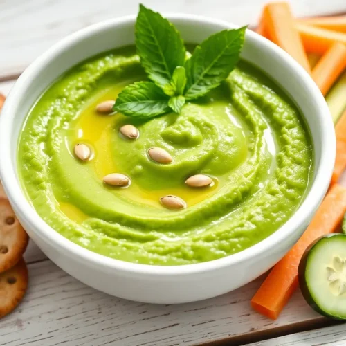 Zielona pasta z fasolki szparagowej w miseczce. Prosty przepis na zdrowe, wegańskie smarowidło do chleba.