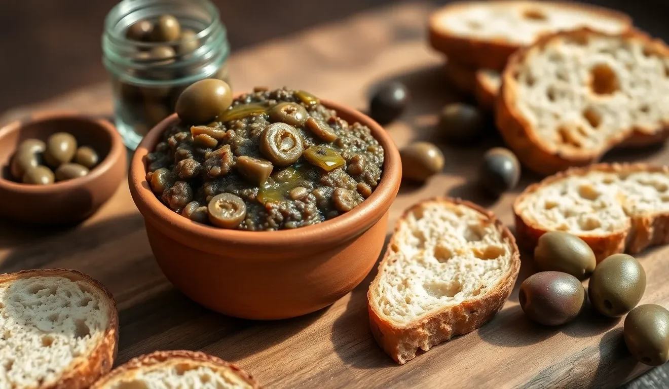 Intensywna pasta z oliwek i kaparów w miseczce. Prosty przepis na klasyczną, włoską tapenadę do chleba.