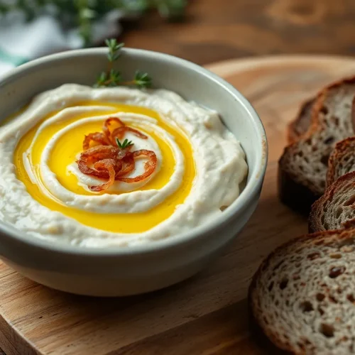 Kremowa pasta z fasoli z smażoną cebulką i ziołami. Prosty przepis na pyszne wegańskie smarowidło do chleba.