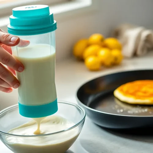 Osoba potrząsająca shakerem Tupperware, co pokazuje, jak używać Cudu Kuchennego.